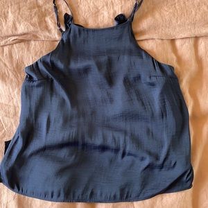 1. STATE Navy satin ruffle back cami